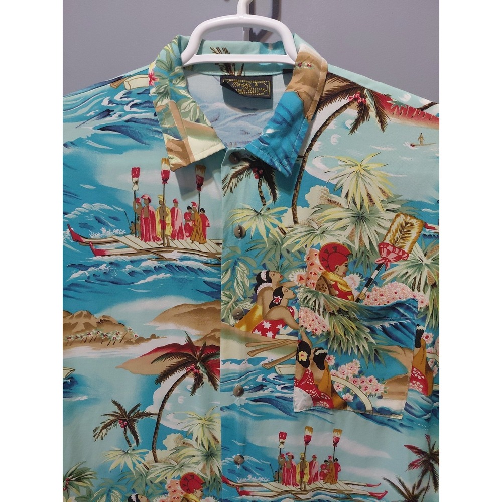 Vintage Hawaiian Art To Wear Made In Italy Mens M Button Up Shirt Monzini Surfer